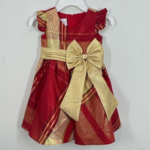 iris & ivy Other - Iris & Ivy Girls Size 3T Red and Gold Holiday Christmas Party‎ Dress Bow Ribbon
